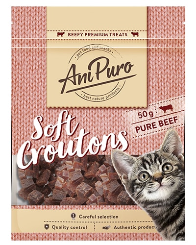 Avbildet: AniPuro godbiter til katt med biffkjøtt
