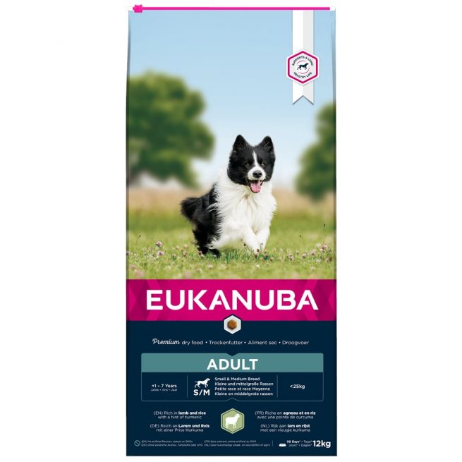 Avbildet: Eukanuba Adult Small/Medium Breed, Lamb & Rice, 12 kg
