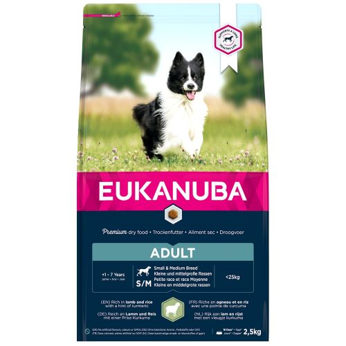 Avbildet: Eukanuba Adult Small/Medium Breed, Lamb & Rice, 2,5 kg