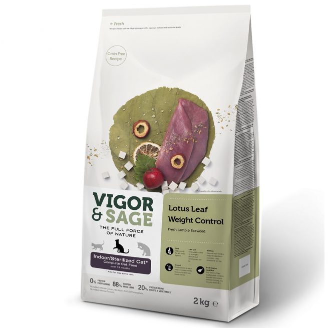 Avbildet: Vigor & Sage Lotus Leaf Weight Control Indoor Sterilised Katt 2kg