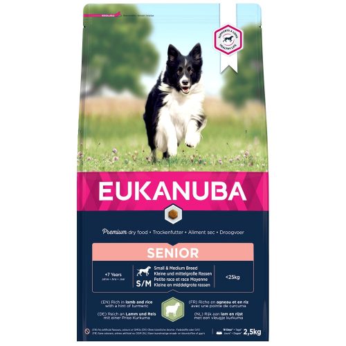 Avbildet: Eukanuba Senior Small/Medium Breed, Lamb & Rice, 2,5 kg