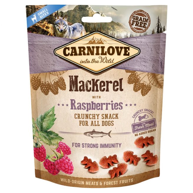 Avbildet: Carnilove Crunchy Snack - Makrell med bringebær