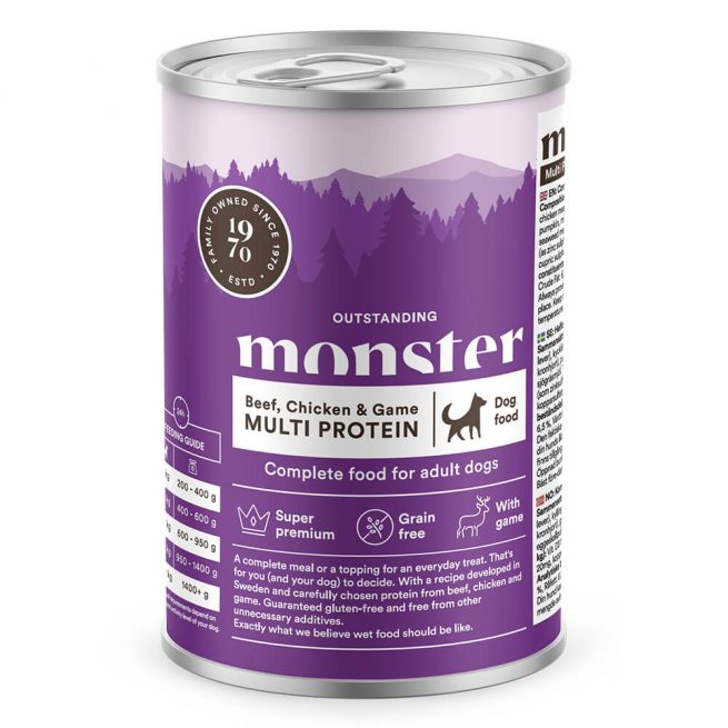 Avbildet: Monster - Våtfôr til hund - Multi Protein Storfe, kylling og viltkjøtt