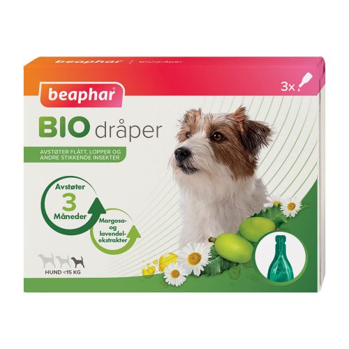 Avbildet: Beaphar Biodråper til hund under 15 kg mot lopper og flått