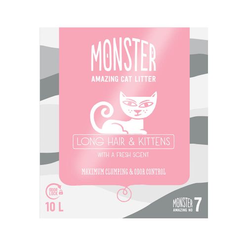 Avbildet: Monster Kattesand 10L - Long Hair & Kittens Scented