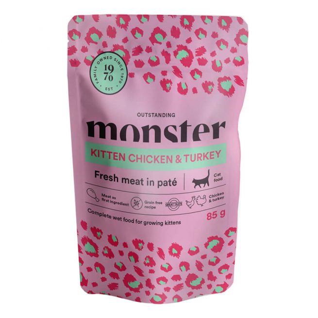 Avbildet: Monster - Våtfôr/Kattemat Pouch 85g - Kitten Chicken & Turkey