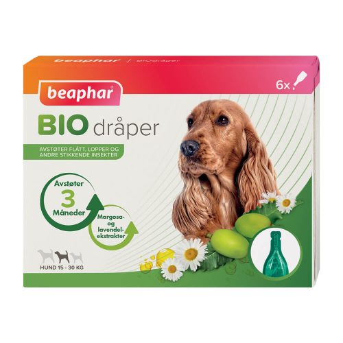 Avbildet: Beaphar Biodråper til hund mellom 15 og 30 kg mot lopper og flått