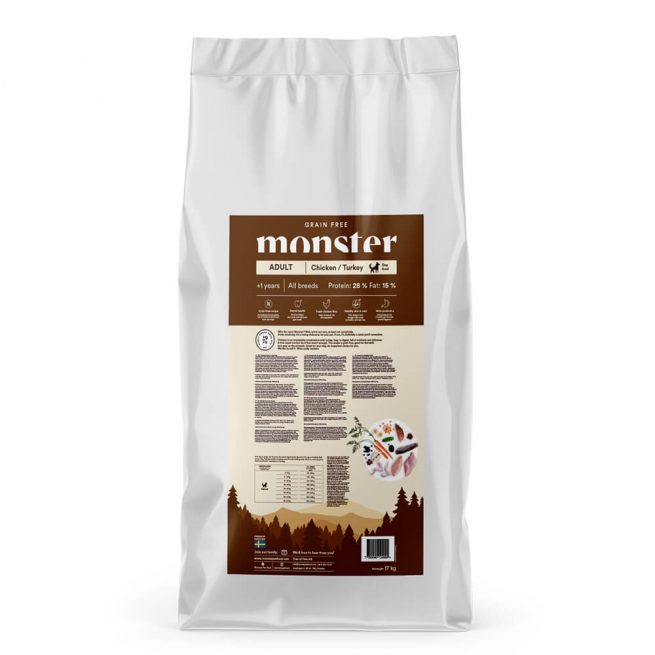 Avbildet: Monster Dog Grain Free Adult, 17 kg